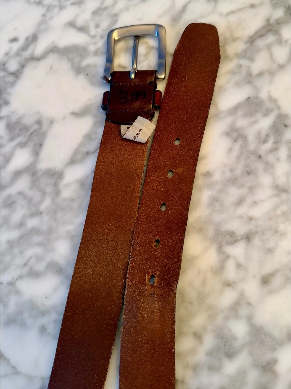 Y2K Fossil Brown Leather Belt Size 38 Vintage 90s Nickel Belt Buckle Preppy EUC
